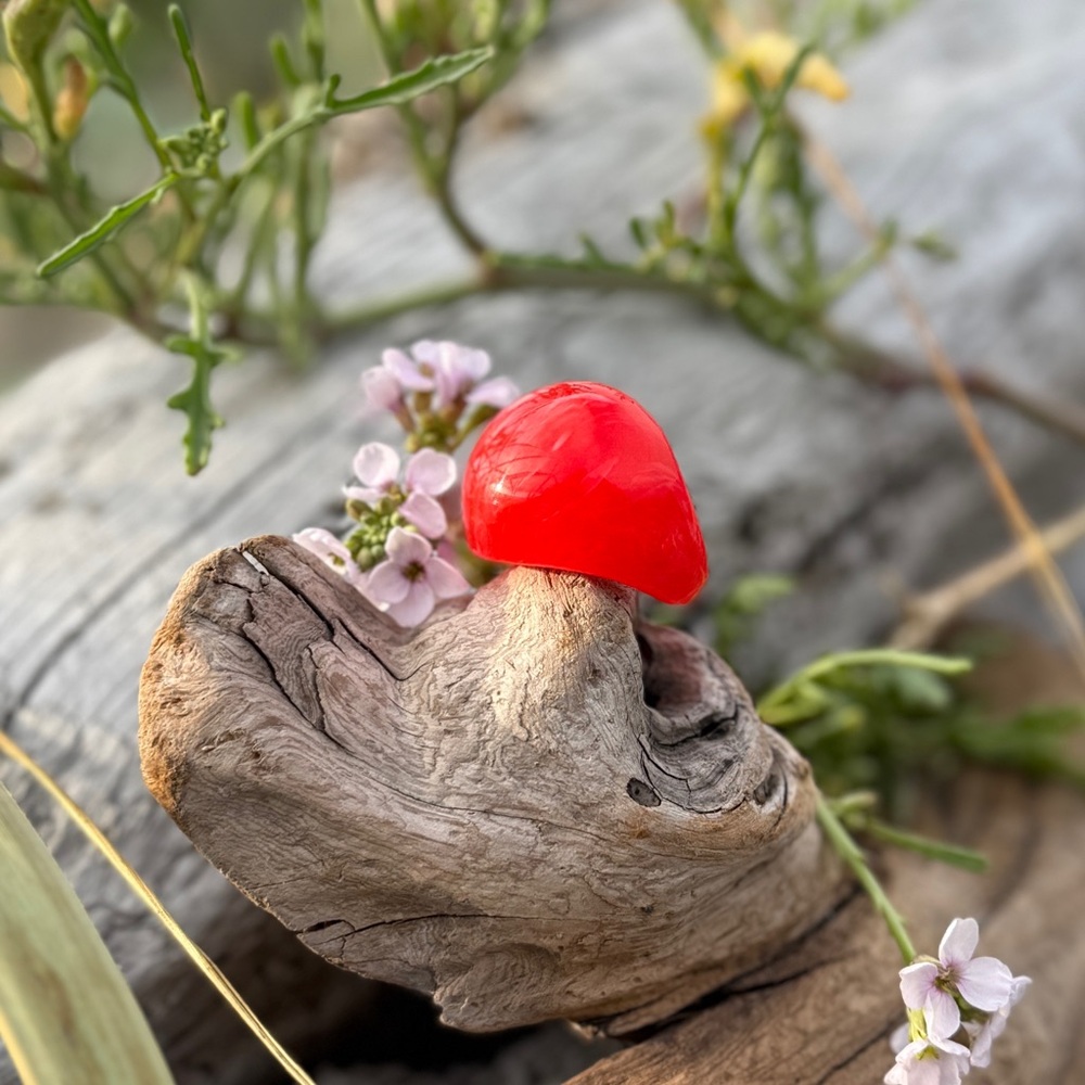 Fire Red & White Swirl Resin Bubble Statement Cocktail Ring Size 8